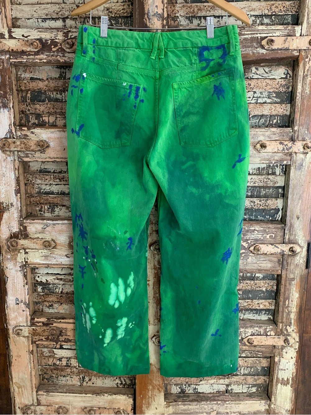 Good American Good 90s Tie-Dye Green Painted Artistic Jeans HEMMED 26”, 10 / 30 - Picture 3 of 11